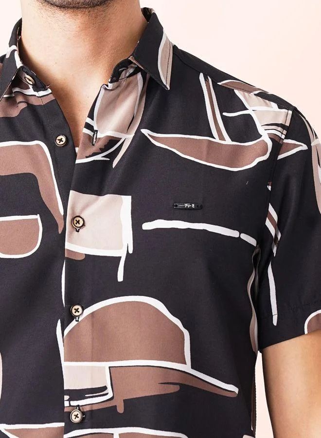 The Indian Garage Co  Men Slim Fit Abstract Printed Half Sleeves Spread Collar Resort Wear Shirt for Men | Best Price UAE