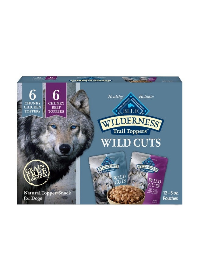 Blue Buffalo Wilderness Trail Toppers Wild Cuts Wet Dog Food Variety Pack, HighProtein & GrainFree, Made With Natural Ingredients, Chicken And Beef Flavors, 3Oz. Pouches, (12 Count, 6 Of Each) - Image 1