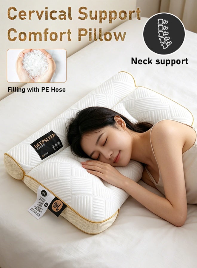 DEEP SLEEP Pillow for Neck Support, Adjustable Cervical Pillow Cozy Sleeping, Odorless Ergonomic Contour Pillows Filling with PE Hose, Orthopedic Bed Pillow for Side Back Stomach Sleeper - Image 1