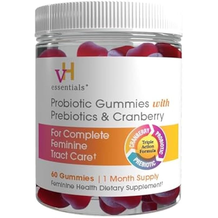 vH Essentials Probiotic Gummies with Prebiotics & Cranberry, Concentrated Extract for Urinary Tract Health, Supports Vaginal Microflora Balance for a Healthy Feminine Tract, 60 Count - Image 1
