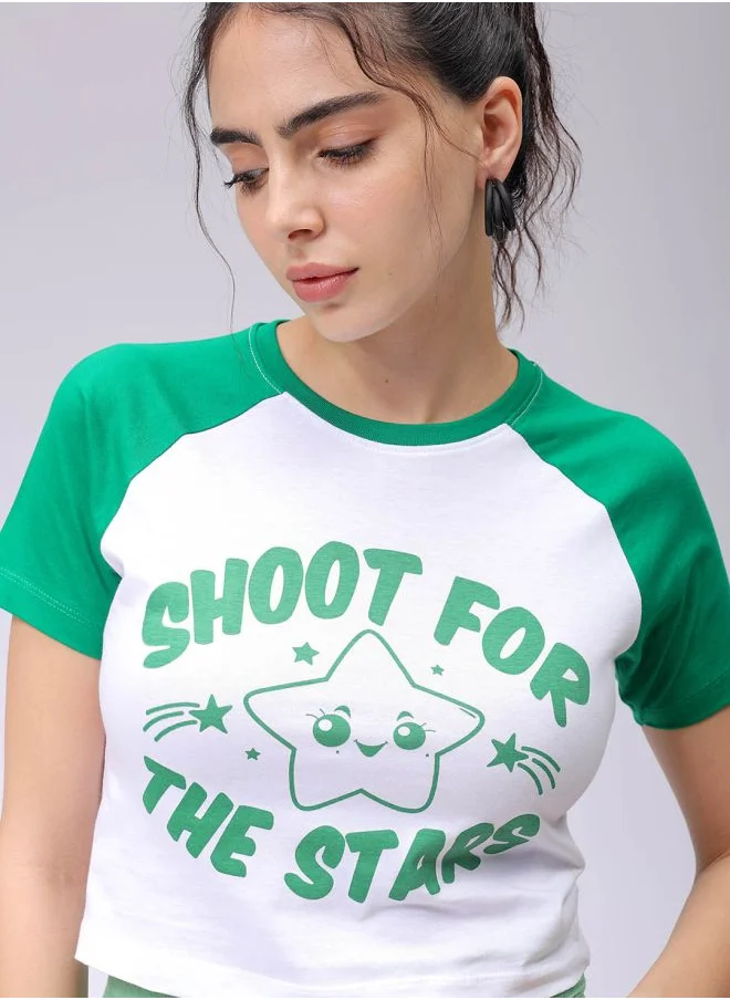 مرفوعة Women Slim Fit Typographic Baseball T-Shirt
