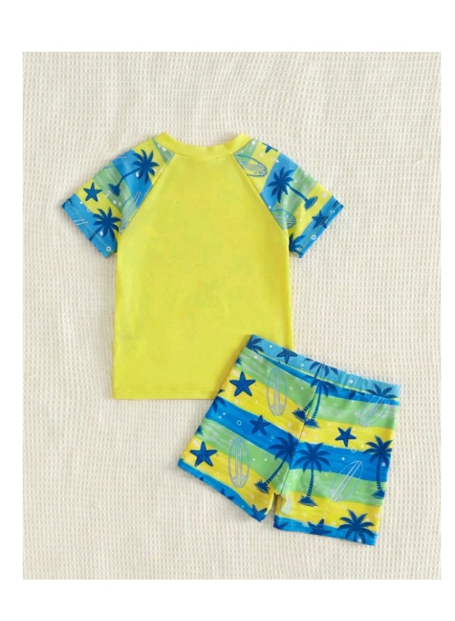 Boys' swimsuit shorts and top with sea print - yellow and blue (3-4 years) - Image 4