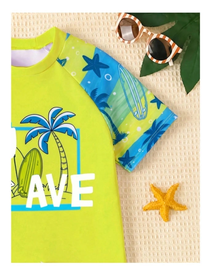 Boys' swimsuit shorts and top with sea print - yellow and blue (3-4 years) - Image 3