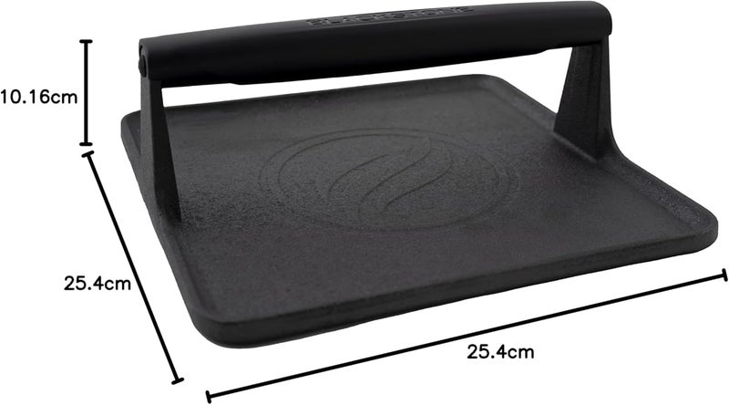 BLACKSTONE 5554 Pre-Seasoned Signature Cast Iron Griddle Grill Press XL Extra Wide Base Heavy Duty-Meat, Burger, Bacon, Steak, Sausage Heat Resistant Handle-10” x 10” x 4” (Square), Black - Image 3