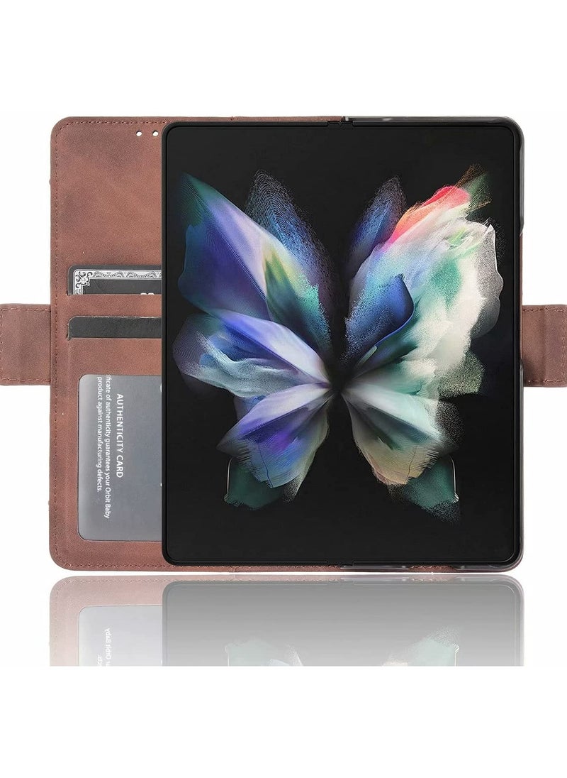 Case for Samsung Galaxy Z Fold 3(2021), Premium PU Leather Flip Case Card Slot Wallet Flip Case (Brown)  - Image 2