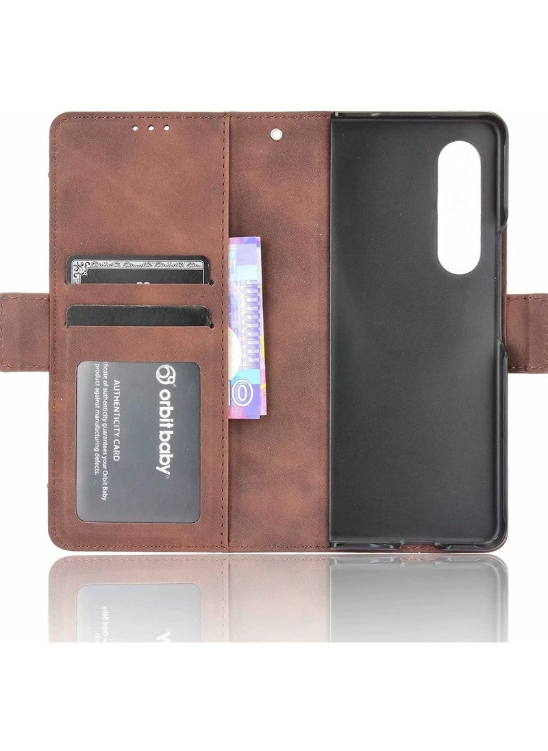 Case for Samsung Galaxy Z Fold 3(2021), Premium PU Leather Flip Case Card Slot Wallet Flip Case (Brown)  - Image 5