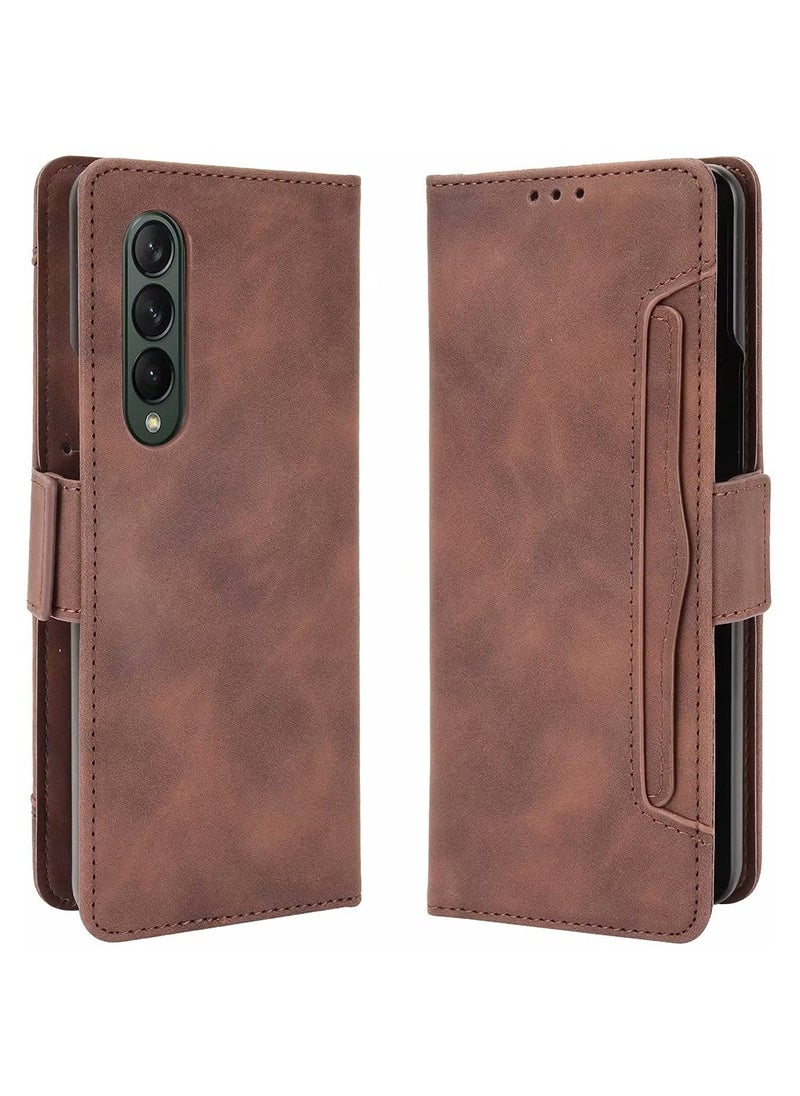 Case for Samsung Galaxy Z Fold 3(2021), Premium PU Leather Flip Case Card Slot Wallet Flip Case (Brown)  - Image 1