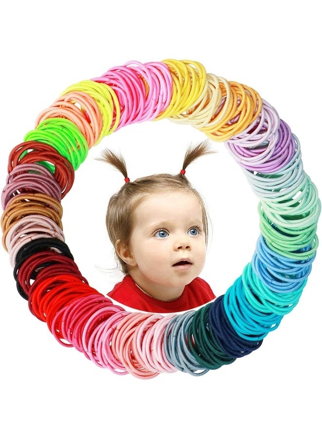 WILLINGTEE 400PCS أربطة شعر ملونة، حوامل ذيل حصان مرنة بدون تجاعيد، 2CM ملحقات شعر للأصابع للفتيات - Image 1