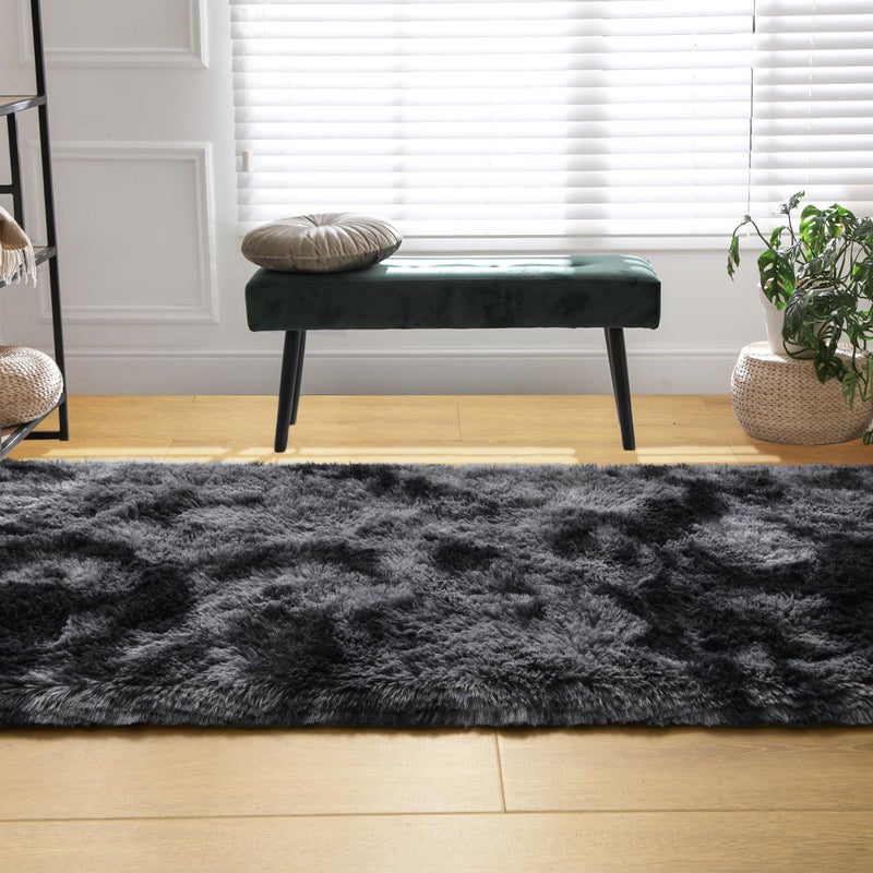 Tepook Fluffy Runner Rugs for Bedroom Aesthetic 2x6 Feet  Shag Soft Bedside Rug with Non-Slip Bottom  Fuzzy Plush Carpet for Room  Hallway Rug for Nursery Dorm Indoor Home Decor  Tie-dye Dark Grey - Image 4