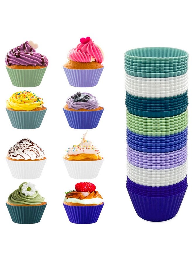 lyfLux 48 Pack of Silicone Cupcake Liners, lyfLux Reusable Mini Muffin Pan for Cooking Eggs, Baking Muffins and Make a Cake (8 Colors 6 Each) - Image 1