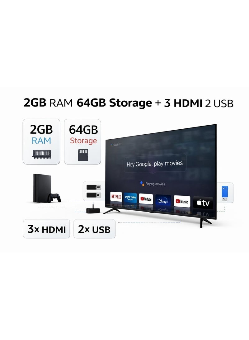 GeneralGold General Gold 85 Inch UHD 4K Smart TV with Google TV, Frameless LED Display, 2GB RAM 64GB Storage, Dolby Audio, Bluetooth, DVB-T2/S2 Receiver, 3 HDMI 2 USB, Voice Control, Netflix YouTube Prime Video - Image 5