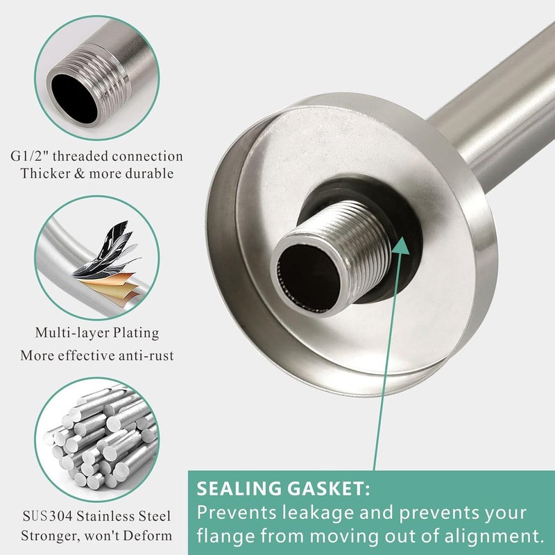 Voolan Shower Arm with Flange, Ceiling Mounted Fixed Shower Pipe, Bathroom Straight Rain Shower Replacement Arm, Universal Connection 1/2 NPT (6 Inch, Brushed Nickel) - Image 3