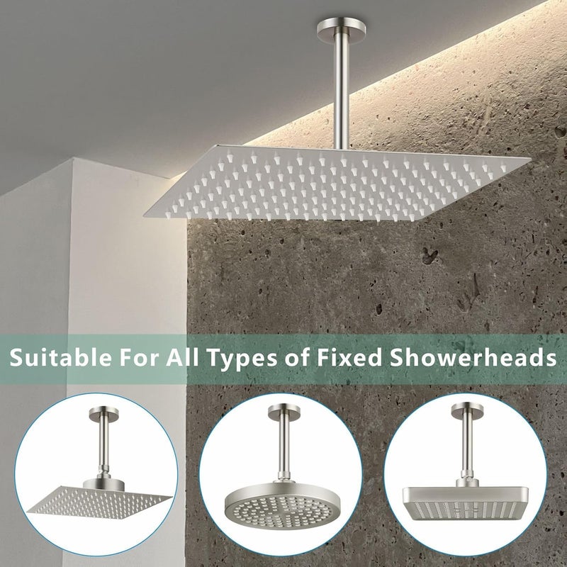 Voolan Shower Arm with Flange, Ceiling Mounted Fixed Shower Pipe, Bathroom Straight Rain Shower Replacement Arm, Universal Connection 1/2 NPT (6 Inch, Brushed Nickel) - Image 4