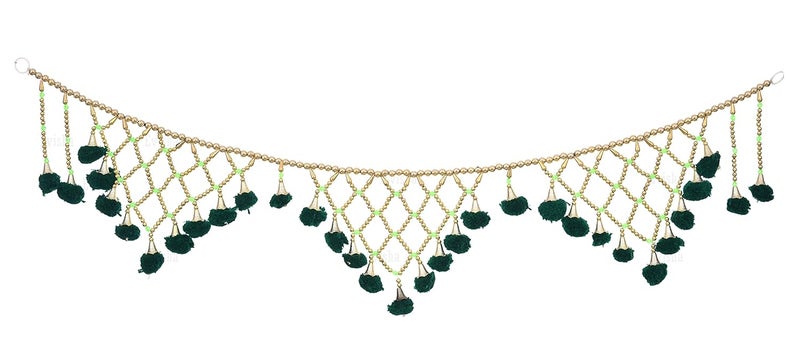 Evisha Golden Pearl Green Pom Pom Door Hanging Toran Bandhanwar for Diwali Decoration Home Decor3 Ft - Image 2