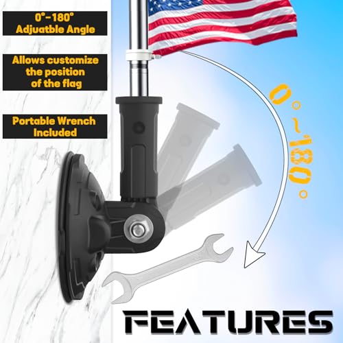 Ruppence Suction Cup Flag Holder for Car, RV Flag Pole Mount Angle-Adjustable Heavy Duty Metal Flag Holder for RV, Truck, Camper, Car, Boats(1 Pack) - Image 2