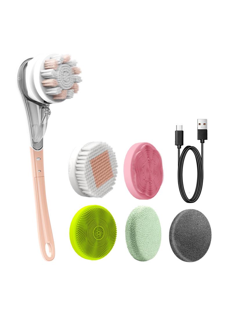 general Electric Body Brush with Six Brush Heads Rechargeable Back Brush Long Handle Exfoliating Spin Scrubber Perfect for Women & Men Wash Deep Cleaning Brush Shower Skin Massager（Pink） - Image 1