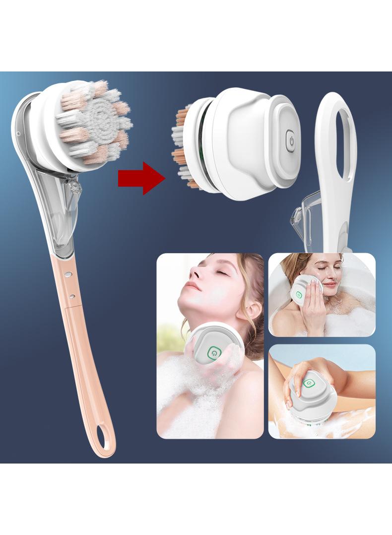 general Electric Body Brush with Six Brush Heads Rechargeable Back Brush Long Handle Exfoliating Spin Scrubber Perfect for Women & Men Wash Deep Cleaning Brush Shower Skin Massager（Pink） - Image 2