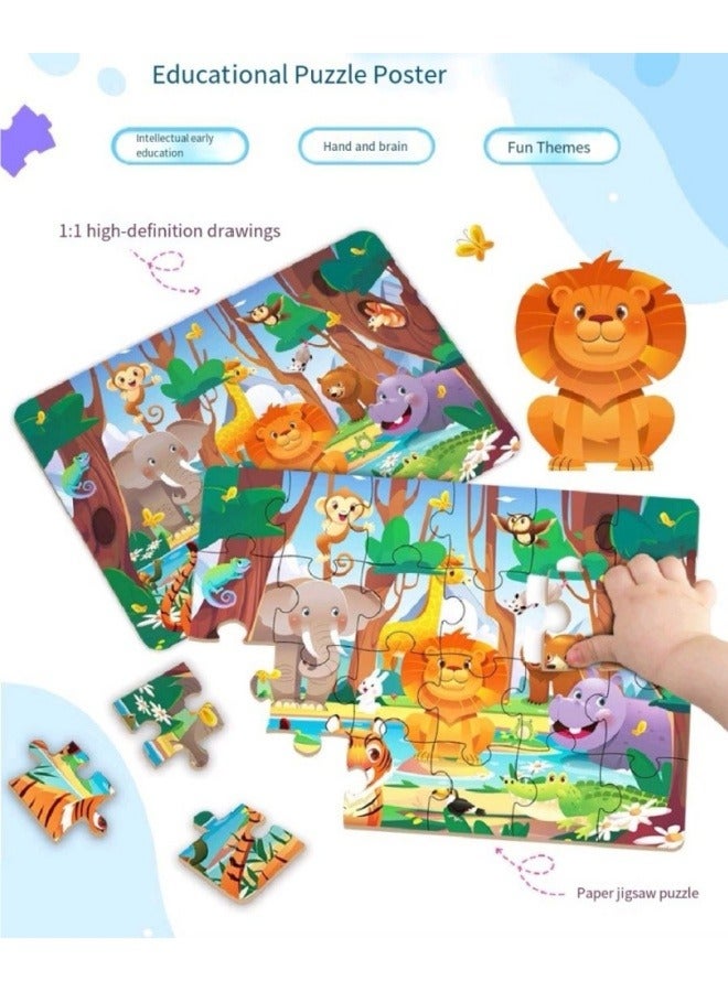24-Piece Children's Animal Puzzle Early Childhood Education DIY Cartoon Animal Paper Puzzle - Image 2