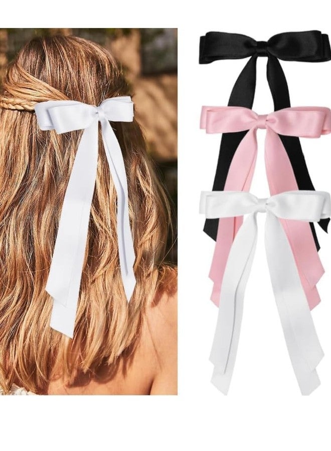 Shidara 3 PCS PREMIUM Hair Bows for Women Hair Soft Satin for Hair Double Layers Clips Pink Ribbon Coquette Hair Bows (Pink, White, Black) - Image 1