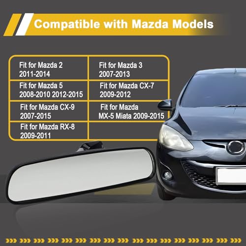 LLYZFED B37F-69-220C Interior Rear View Windshield Mirror Fit for Mazda 2 3 5 CX-7 CX-9 MX-5 Miata RX-8 2007-2015, Replace# B37F-69-220 B37F-69-220A B37F-69-220B - Image 2