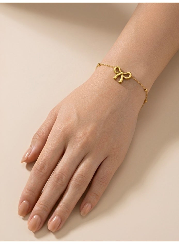 Elegant 4-Piece Bowknot Jewelry Set for Women - Gold Plated Stainless Steel Ribbon Bow Pendant Necklace, Adjustable Bracelet & Stud Earrings - Stylish Accessories Gift Set - Image 5