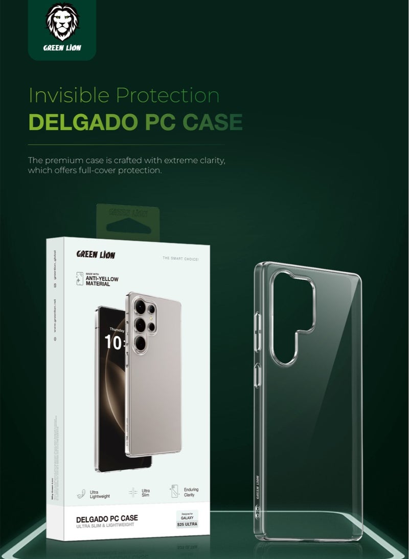 GREEN LION Galaxy S25 Ultra Case Delgado PC Cover /Anti-Yellowing/ Comfortable Grip /Ultra Slim/ Drop Protection / Raised Camera Guard /Ultra-Lightweight Back Cover - Clear - Image 2