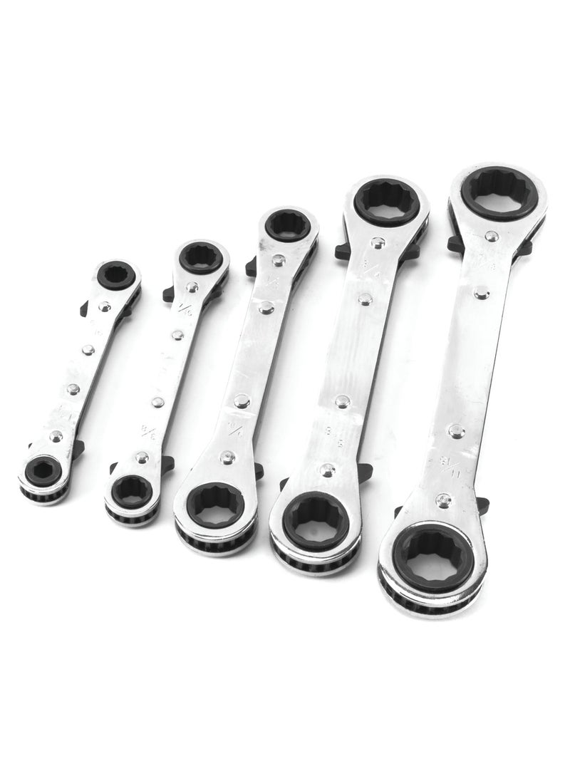Performance Tool Performance Tool W709 SAE Reversible Ratcheting Wrench Set with 12 Point Box Ends, 5 Piece, 1/4-Inch to 11/16-Inch Sizes and Reusable Storage Rack 