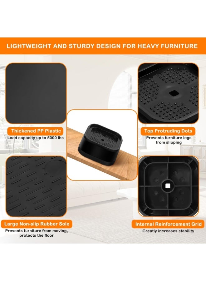 SUNSAR 8 Pack Furniture Risers Adjustable Bed Risers Heavy Duty Lifts Height 1 or 2 Inch, Square Stackable Bed Risers 1, 2 or 3 Inch for Desk Leg Table Couch Sofa Chair Bed Frame Legs Dorm, Black - Image 4