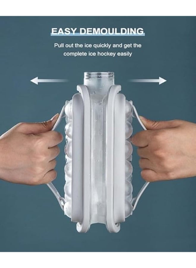 صواني مكعبات الثلج 2 في 1 محمولة مع 17 كرة شبكية وغطاء الجسم، قوالب مكعبات ثلج للمشروبات والقهوة والعصير سريعة التجميد مانعة للتسرب للمطبخ (بيج) - Image 3