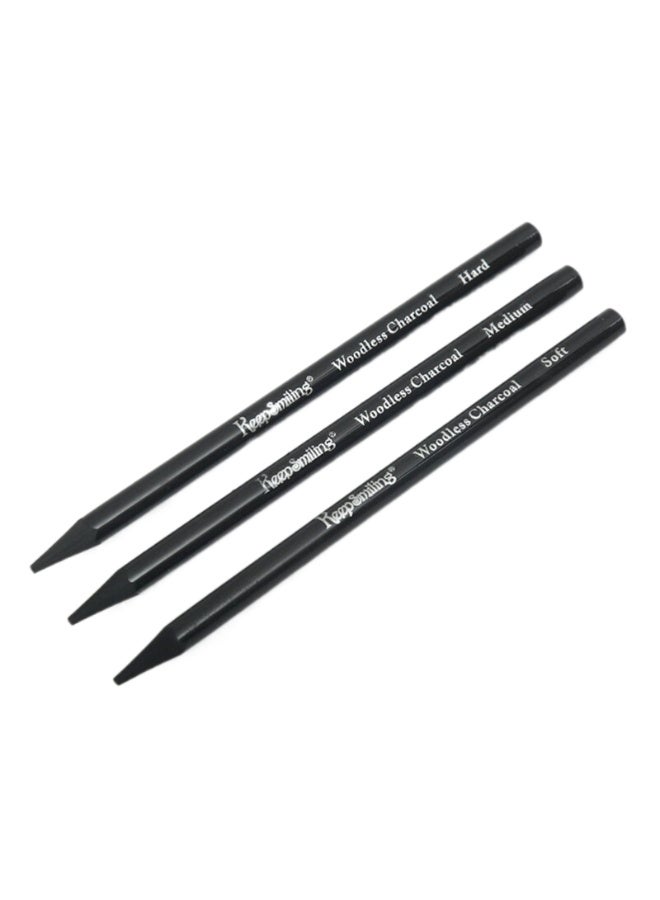 Keep Smiling Woodless Charcoal Pencils Set – 3PCS (Soft, Medium, Hard) – High Quality - Image 2