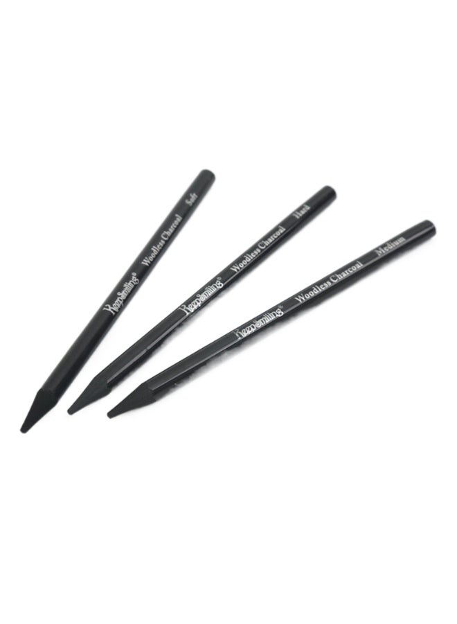Keep Smiling Woodless Charcoal Pencils Set – 3PCS (Soft, Medium, Hard) – High Quality - Image 3