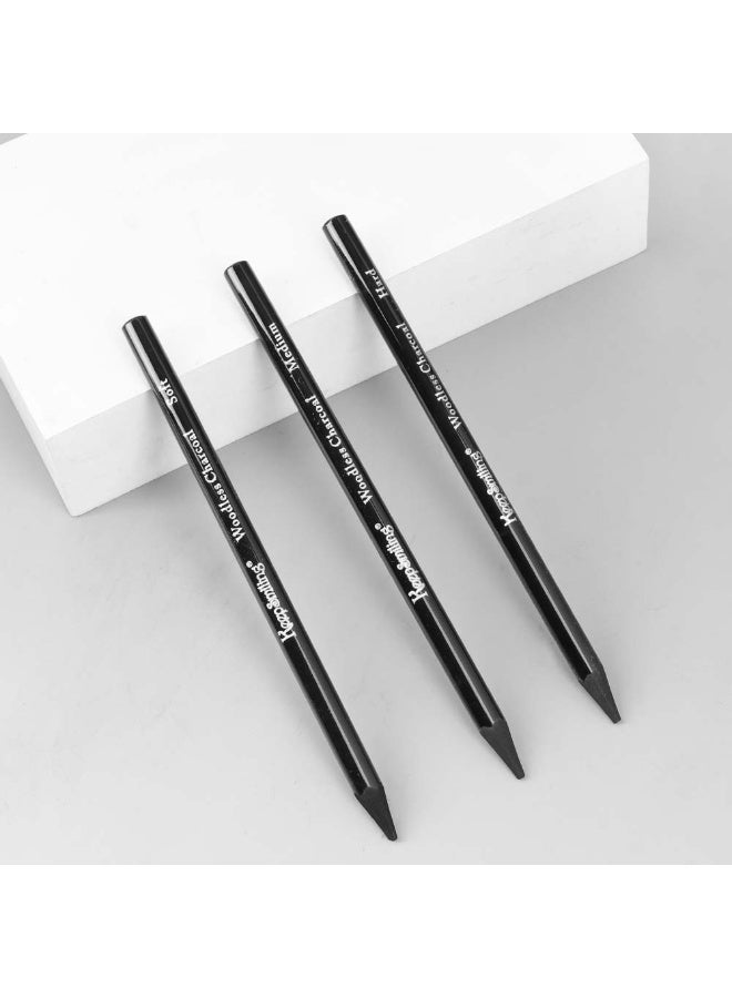 Keep Smiling Woodless Charcoal Pencils Set – 3PCS (Soft, Medium, Hard) – High Quality - Image 5