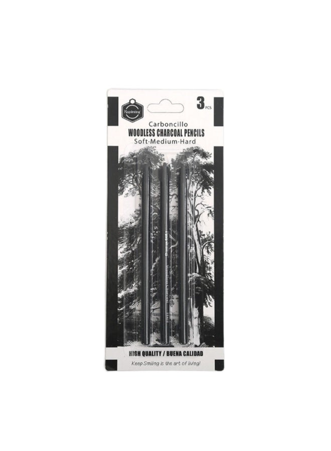 Keep Smiling Woodless Charcoal Pencils Set – 3PCS (Soft, Medium, Hard) – High Quality - Image 1
