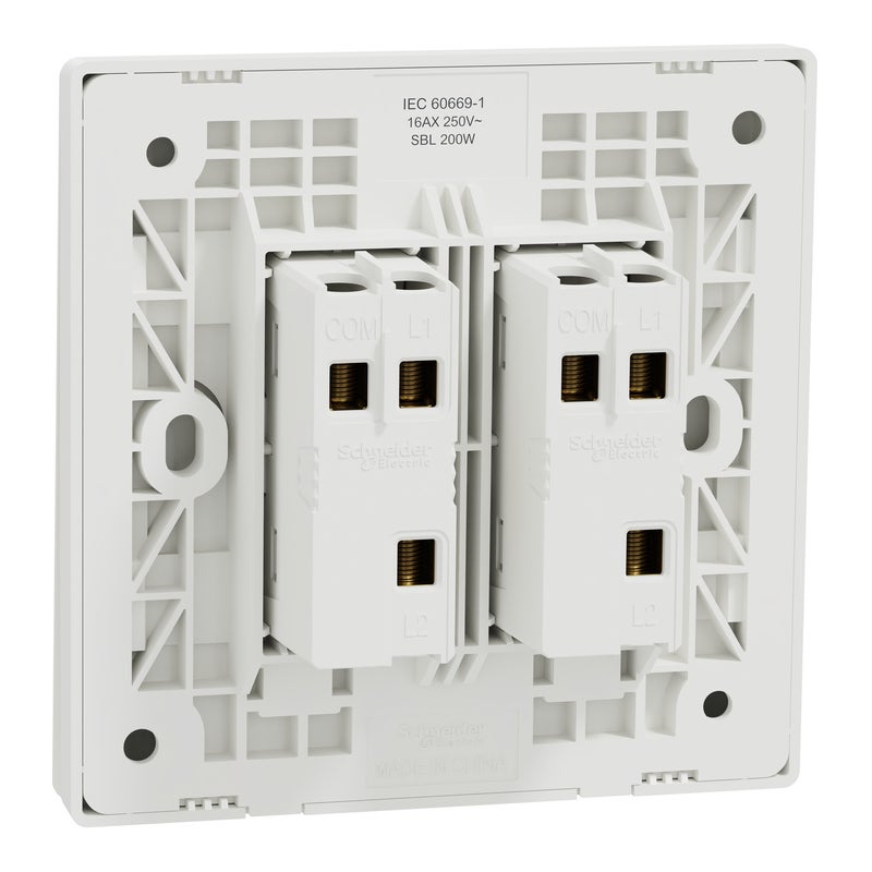 Schneider Electric مفتاح ثنائي الاتجاه من شنايدر إلكتريك فيفاسي E، 16AX، 250V، مفتاح حائط مدمج 2 مجموعة، أبيض - Image 2
