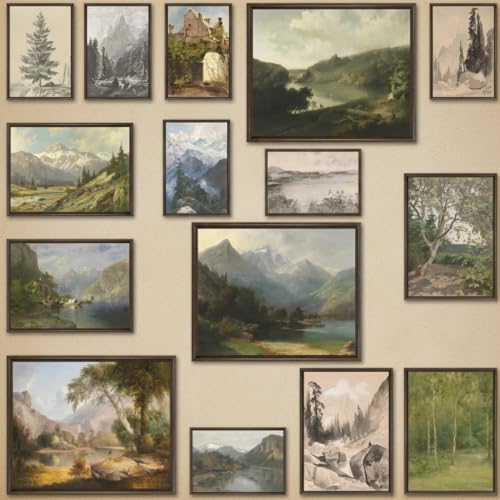 LANCHI95 15 PCS Vintage Wall Decor - Vintage Art Prints, Rustic Gallery Wall Print, French Country Nature Landscape Painting, Moody Vintage Poster Picture for Bedroom (UNFRAMED) (Unframed, V Art 3) - Image 1