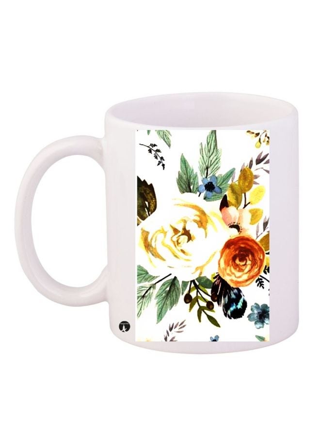 RYN Floral Printed Coffee Mug White/Green/Yellow 11ounce