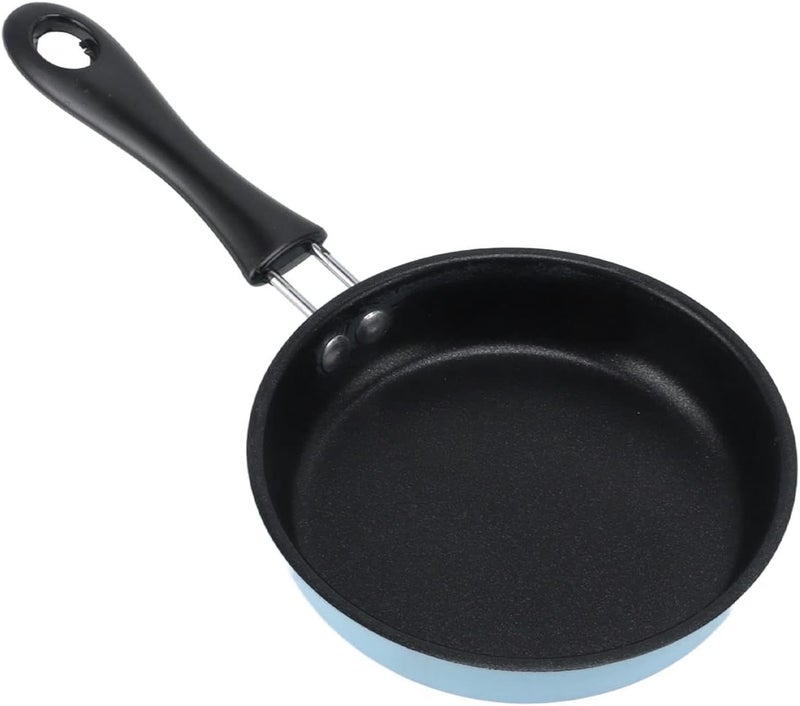 Stainless Steel Mini Pan for Preventing Sticks, Induction Pot, Breakfast Round, Small Frying Pan for Frying Eggs with Long Handle 12 cm (Blue) - Image 1