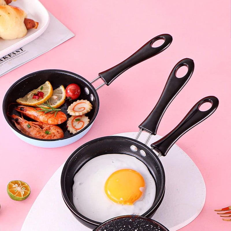 Stainless Steel Mini Pan for Preventing Sticks, Induction Pot, Breakfast Round, Small Frying Pan for Frying Eggs with Long Handle 12 cm (Blue) - Image 3