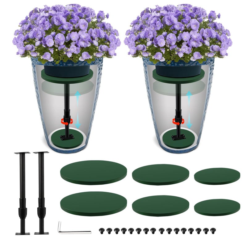 Axcoix 2 Pack Adjustable Height Plant Risers for Inside Pots, 12-21" Planter Inserts for Large Pots, Pot Fillers for Tall Square Round Taper Planters (6" 8" 10" Base or Top) - Image 1