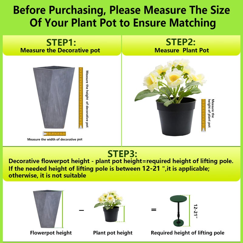 Axcoix 2 Pack Adjustable Height Plant Risers for Inside Pots, 12-21" Planter Inserts for Large Pots, Pot Fillers for Tall Square Round Taper Planters (6" 8" 10" Base or Top) - Image 3