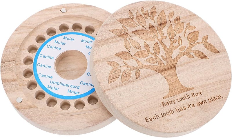 Tooth Keepsake Box and Hair Storage Organizer for Newborns round Wooden Tooth Fairy Holder with Compact Design and Hair Collection - Image 1