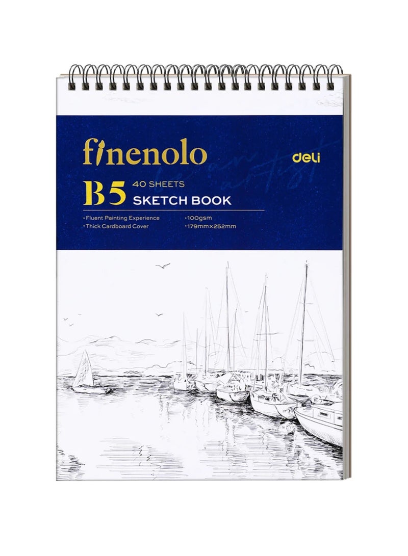 Deli دفتر رسم حلزوني بحجم B5 مع 40 ورقة بسماكة 100 جرام - Image 1
