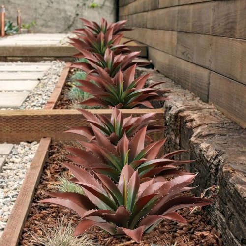 JUSTOYOU Large Artificial Succulents Aloe Plants Real Touch Fake Flowers Unpotted for Home Wedding Festival Arrangement (1, Green-Red) - Image 4