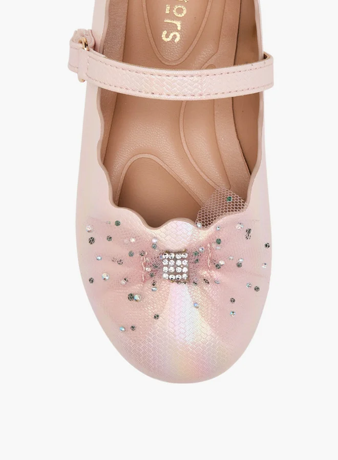 JUNIORS Girls Bow Accent Ballerina Shoes with Hook and Loop Closure