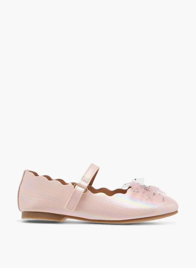 JUNIORS Girls Bow Accent Ballerina Shoes with Hook and Loop Closure