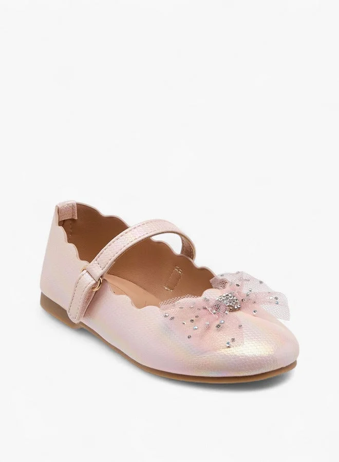 JUNIORS Girls Bow Accent Ballerina Shoes with Hook and Loop Closure