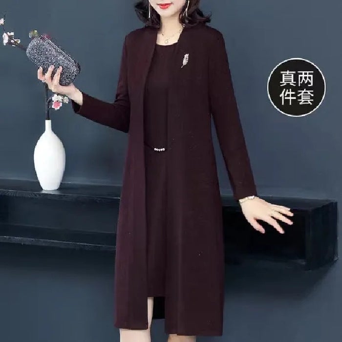 AliExpress fashion two-piece suit for women dress elegant wish new western style windbreaker coat two-piece suit for women Wine red 