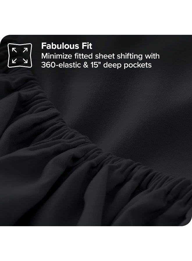 Bare Home Hotel Luxury Queen Sheet Set Extra Soft 6 Piece Set Deep Pockets Easy Fit Cooling Breathable Wrinkle Fade Stain Resistant Includes 4 Pillowcases Queen Black - Image 3