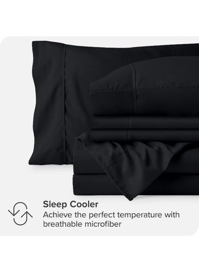 Bare Home Hotel Luxury Queen Sheet Set Extra Soft 6 Piece Set Deep Pockets Easy Fit Cooling Breathable Wrinkle Fade Stain Resistant Includes 4 Pillowcases Queen Black - Image 2
