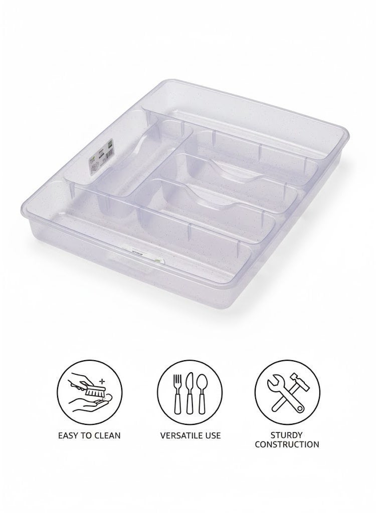 Large Clear Cutlery Drawer Organizer Tray  Multi-Compartment Plastic Utensil Storage for Kitchen Drawers  Durable & Easy-Clean Design - Image 1